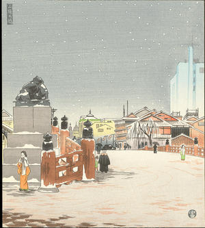 徳力富吉郎: Snow At Sanjo Bridge - 三條大橋の雪 - Ohmi Gallery