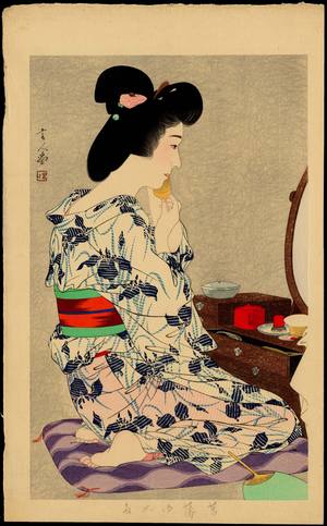 鳥居言人: In a Light Summer Kimono with Irises - Ohmi Gallery