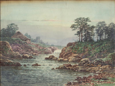 Uehara: Cottage by River Waterfall (1) - Ohmi Gallery