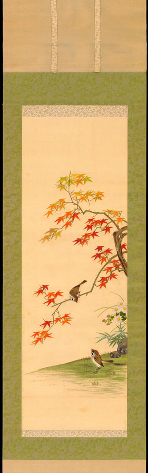 無款: Sparrow and Maple in Autumn (Embroidery) - 紅葉小禽 秋 (1) - Ohmi Gallery