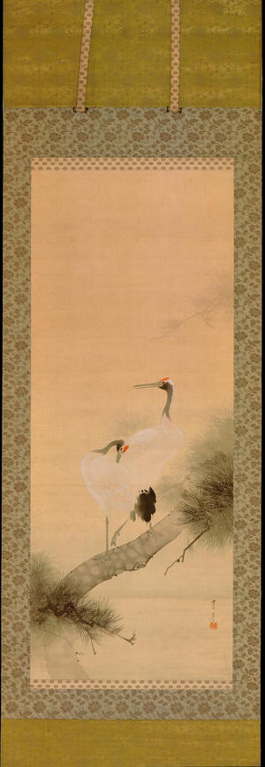 Watanabe Seitei: Two Cranes on a Pine Branch - 松上双鶴図大幅 - Ohmi Gallery