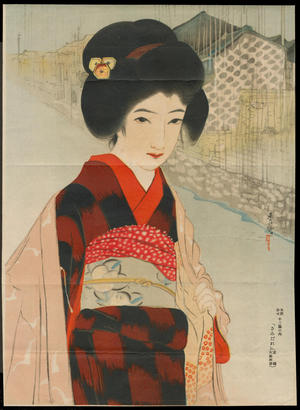 Shuho, Yamakawa: Bijin in Red and Black Kimono (1) - Ohmi Gallery