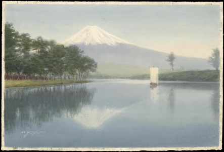 Yanagiwara, T E: Sailboat in Lake Near Mt. Fuji (1) - Ohmi Gallery