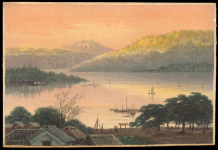 Yokouchi, Tasuke: Village by Lake in Early Morning (1) - Ohmi Gallery
