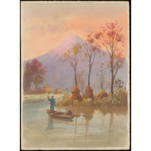 Unknown: Boat by Mt Fuji During Harvest Time (1) - Ohmi Gallery