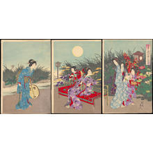 豊原周延: Scene of a Flower Gargen at Night - 園花夜景 - Ohmi Gallery