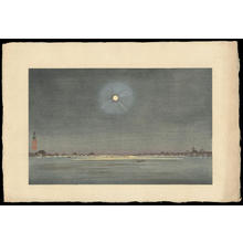 小林清親: The Winter Moon - Kinryuzan Viewed from the Banks of the Sumida River - 墨堤より望む金龍山 冬の月 - Ohmi Gallery