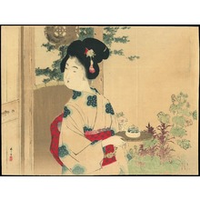 Mizuno Toshikata: Bijin Carrying Tea (1) - Ohmi Gallery