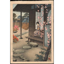 Saito, Hodo: Bijin By A Garden Engawa in Spring - Gumyo-ji Kannon-do (1) - Ohmi Gallery