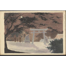 Tokuriki Tomikichiro: Moonlight at Gokoku Shrine in Kyoto - 京都護国神社の月明 - Ohmi Gallery