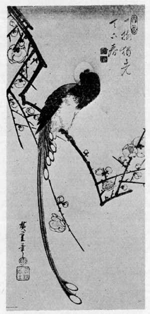 Utagawa Hiroshige: （白梅に寿帯鳥） - Ritsumeikan University