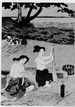 Japanese Print "「伊勢の海士長鮑製之図 左」" by Utagawa Toyokuni III, 歌川豊国〈3〉 (豊国〈3〉)