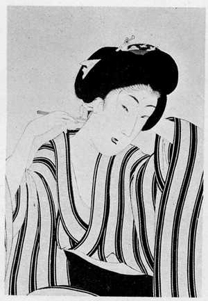 Japanese Print "（真美人 襟剃）" by Toyohara Chikanobu, 豊原周延 (周延)