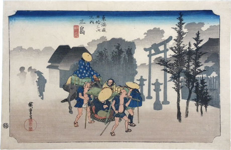 歌川広重: Fifty-three Stations of the Tokaido: Mishima, Morning Mist (Tokaido Gojusan Tsuji no Uchi: Mishima, asagiri) - Scholten Japanese Art