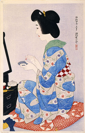 伊東深水: The First Series of Modern Beauties: Rouge (Gendai bijinshu dai-isshu: Kuchibeni) - Scholten Japanese Art