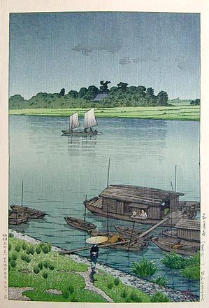 Kawase Hasui: May Rain at Arakawa (Gogatsu ame: Arakawa) - Scholten Japanese Art