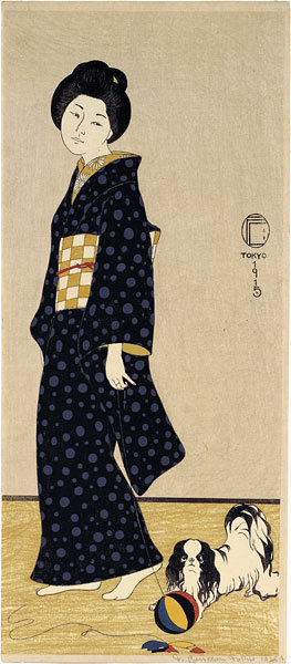 Friedrich Capelari: woman with pekingese - Scholten Japanese Art