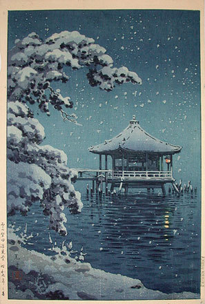 Tsuchiya Koitsu: Snow at the Ukimido, Katada - Scholten Japanese Art