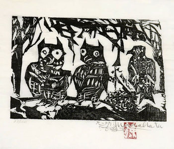 Munakata Shiko: Night Birds (the fence of...) (Yacho Domo no saku) - Scholten Japanese Art