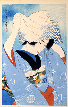 伊東深水: The First Series of Modern Beauties: Digging Seashells (Gendai bijinshu dai-isshu: Shiohigari) - Scholten Japanese Art