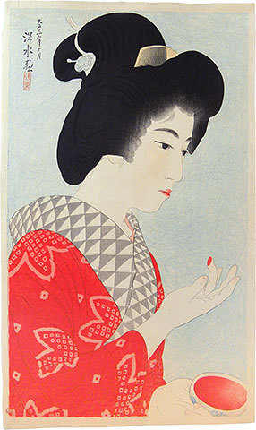 伊東深水: Twelve Images of Modern Beauties: Rouge (Shin bijin junisugata: Kuchibeni) - Scholten Japanese Art