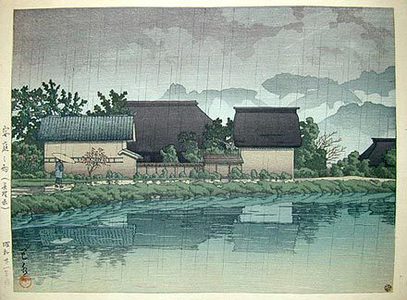 川瀬巴水: Rain at Yasuniwa-Nagano (Yasuniwa no ame-Nagano ken) - Scholten Japanese Art
