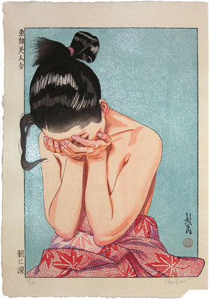 Paul Binnie: A Collection of Eastern Brocade Beauties: Morning Tears (Azuma nishiki bijin awase: Asa ni Namida) - Scholten Japanese Art