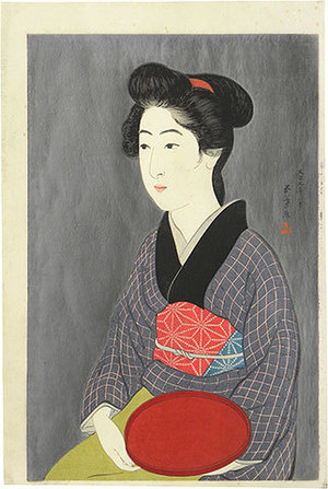 橋口五葉: Woman Holding a Tray - Scholten Japanese Art