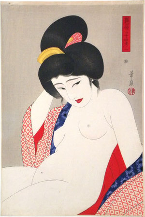 Ōhira Kasen: Twenty-Four Figures of Charming Women: Two, After a Bath (suggested title) (Adesugata Nijushiko: Yuagari, Ni) - Scholten Japanese Art