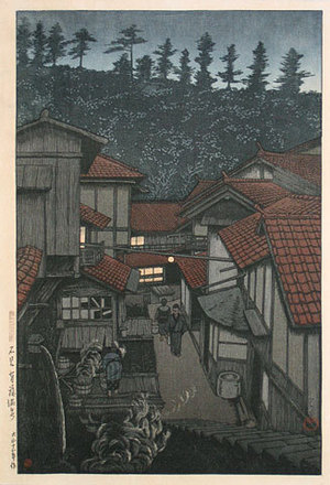 Kawase Hasui: Souvenirs of Travel, Third Series: Arifuku Hotsprings, Iwami (Tabi miyage dai sanshu: Iwami Arifuku Onsen) - Scholten Japanese Art