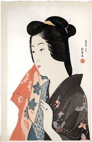 橋口五葉: Woman Holding a Towel (Tenugui Moteru Onna) - Scholten Japanese Art