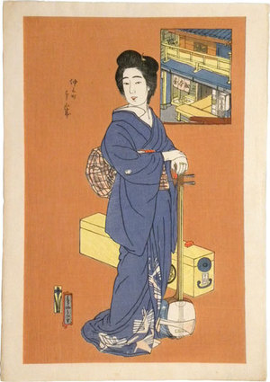 Natori Shunsen: The Matsumoto Teahouse in Nakanomachi: The Geisha Chitosei ((Matsumoto-ya: Nakanomachi, Chitosei)) - Scholten Japanese Art