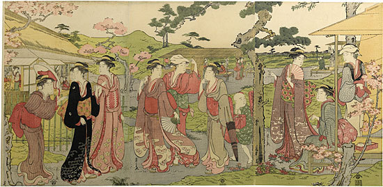細田栄之: Cherry Blossom Viewing - Scholten Japanese Art