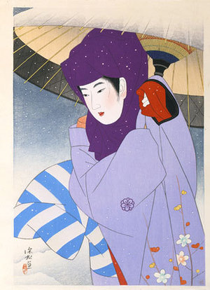 伊東深水: Purple Hood (Okoso-zukin) - Scholten Japanese Art
