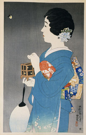 伊東深水: The First Series of Modern Beauties: Catching Fireflies (Gendai bijinshu dai-isshu: Hotaru-gari) - Scholten Japanese Art