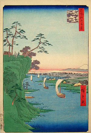 Utagawa Hiroshige: One Hundred Famous Views of Edo: View of Tone River at Konodai (Meisho Edo hyakkei: Konodai, Tone-gawa fukei) - Scholten Japanese Art