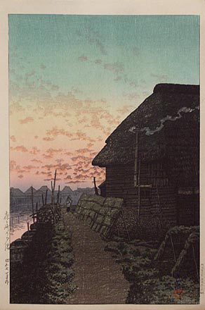 川瀬巴水: Sunset at Morigaseki (Morigaseki no sekiyo) - Scholten Japanese Art