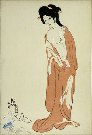 北野恒富: Seasons of the Pleasure Quarters: no. 1, Nanchi in Autumn, After a Bath (Kuruwa no shunju: Dai-ichi Aki [Nanchi], Yuagari) - Scholten Japanese Art