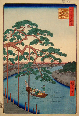 Utagawa Hiroshige: One Hundred Famous Views of Edo: Five Pines on Konagi River (Meisho Edo hyakkei: Onagi-gawa, Gohon-matsu) - Scholten Japanese Art