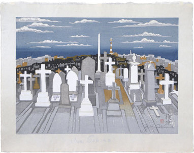 Sekino Jun'ichiro: Fifty-Three Stations of the Tokaido: no. 4, Kanagawa, Foreigners' Cemetery (Tokaido gojusan tsugi: Kanagawa) - Scholten Japanese Art