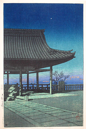 川瀬巴水: Souvenirs of Travel, Third Series: Kozu, Osaka (purple on horizon) (Tabi miyage dai sanshu: Kozu, Osaka) - Scholten Japanese Art