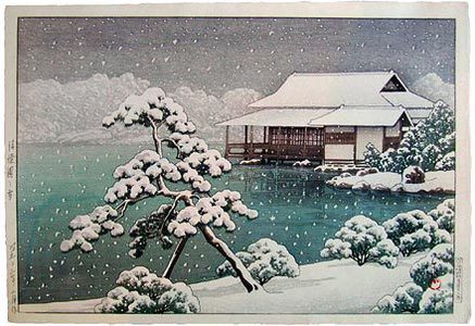 Kawase Hasui: Snow at Seichoen Garden (Seichoen no yuki) - Scholten Japanese Art