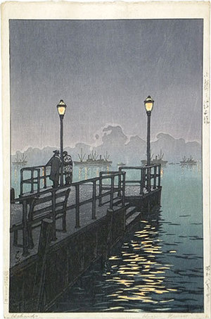 川瀬巴水: Collection of scenic views of Japan, eastern Japan edition: Pier at Otaru (Nihon fukei shu higashi Nihon hen: Otaru no hatoba) - Scholten Japanese Art