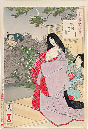 Tsukioka Yoshitoshi: One Hundred Aspects of the Moon: A glimpse of the moon - Kaoyo (Tsuki hyakushi: kaimami no tsuki - Kaoyo) - Scholten Japanese Art