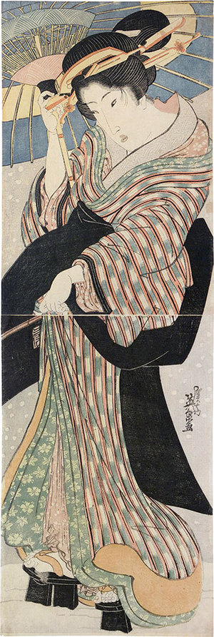 渓斉英泉: beauty holding umbrella in snow - Scholten Japanese Art