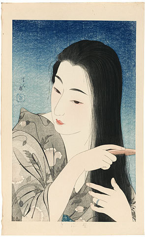 鳥居言人: Combing Her Hair (Kamisuki) - Scholten Japanese Art