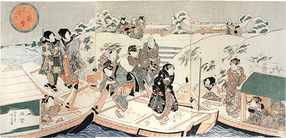 歌川国貞: Night Snow at Mimeguri (Mimeguri no Yoyuki) - Scholten Japanese Art