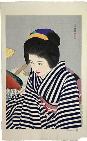Shimura Tatsumi: Five Figures of Modern Beauties: High Summer (Gendai Bijin Fuzoku Gotai: Natsutakete) - Scholten Japanese Art
