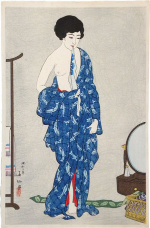 名取春仙: Three Beauties by Shunsen: After a Bath (Shunsen bijin sanshi: Yokugo) - Scholten Japanese Art