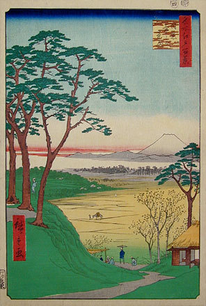 Utagawa Hiroshige: One Hundred Famous Views of Edo: Meguro, Elder's Tea Shop (Meisho Edo hyakkei: Meguro, Jiji-ga-chaya) - Scholten Japanese Art